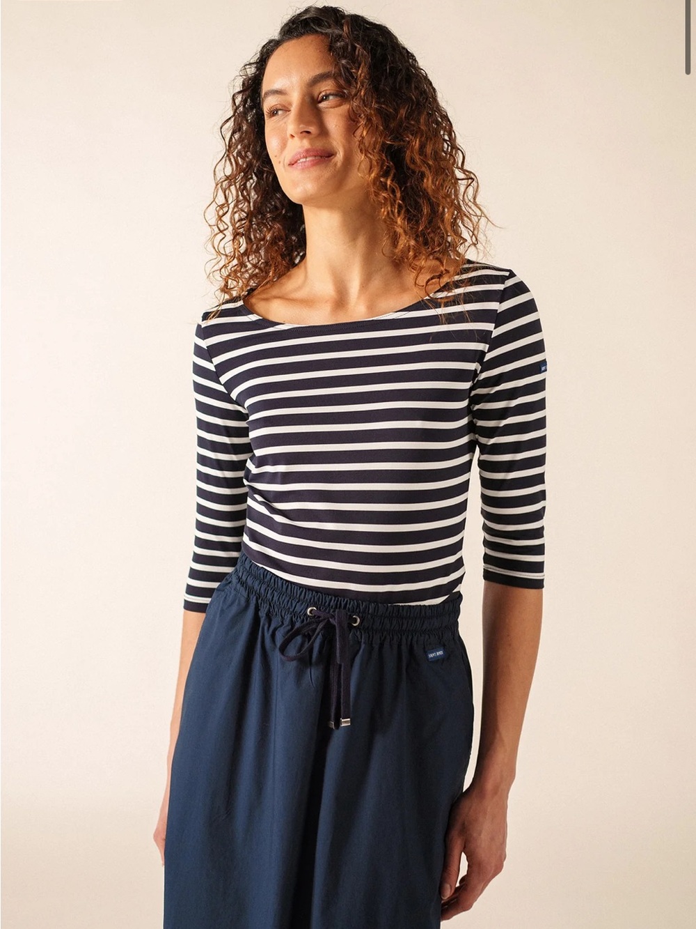 Saint James Breton GARDE-COTE 3/4 Sleeve Size 6 US Navy/White Anti-UV Preppy